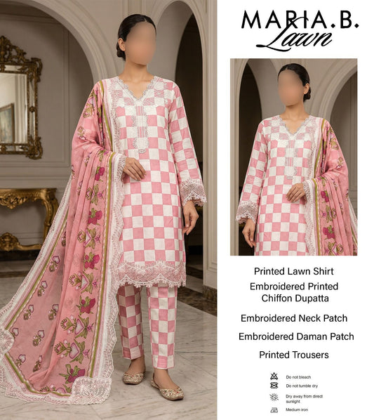 Printed Lawn 3-Piece Suit with Embroidered Cutwork Chiffon Dupatta