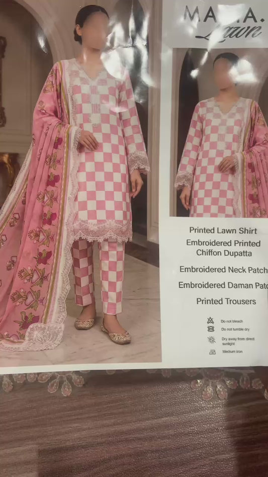 Printed Lawn 3-Piece Suit with Embroidered Cutwork Chiffon Dupatta
