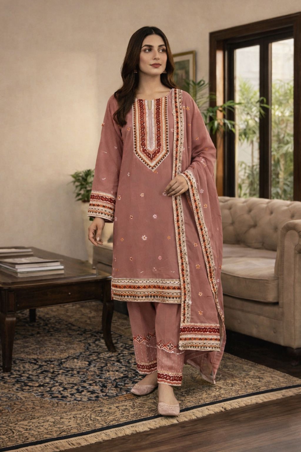 HAZEL Eid Collection – 3 Piece Embroidered Cotton Lawn Suit with Chiffon Dupatta | Sale