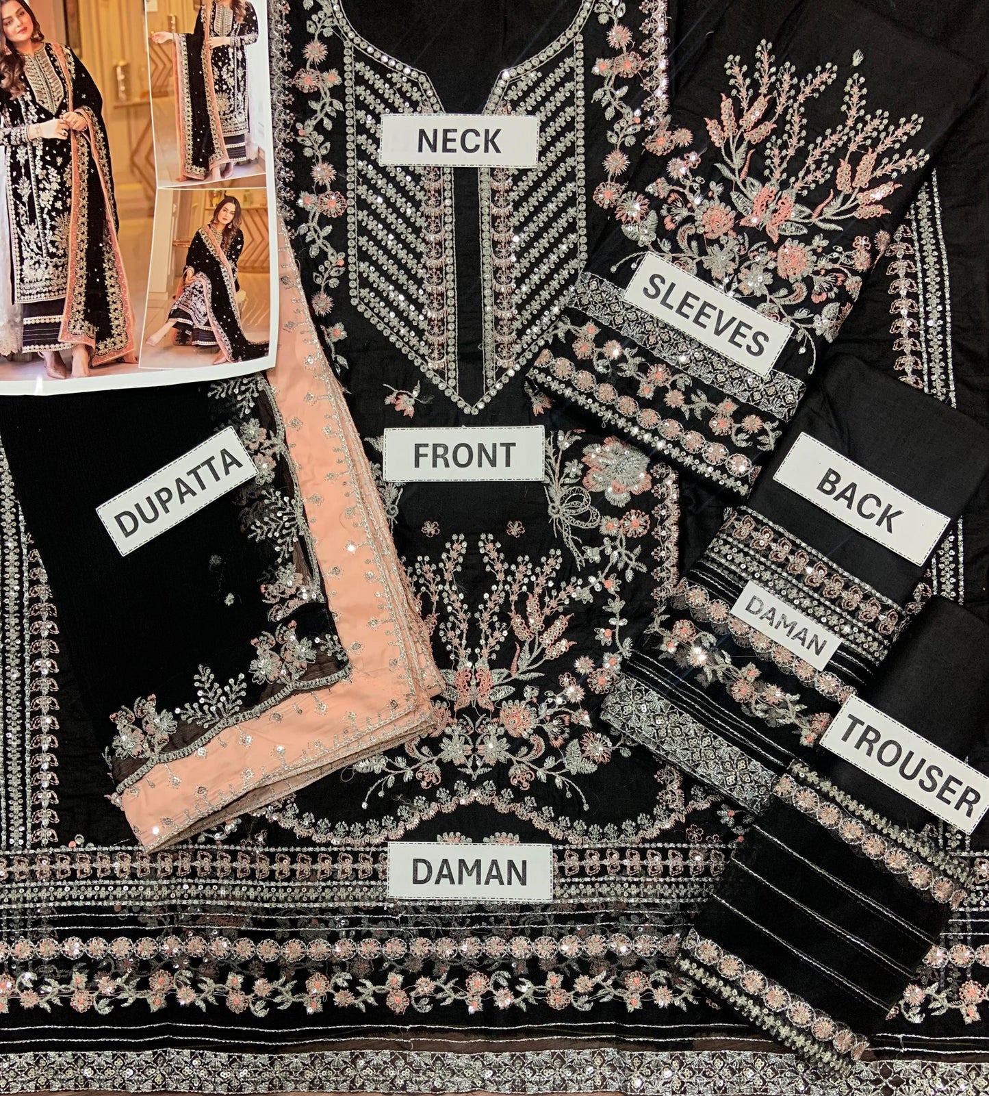 Luxury Cotton 3-Piece Suit – Heavy Sequin Embroidery with Chiffon Dupatta