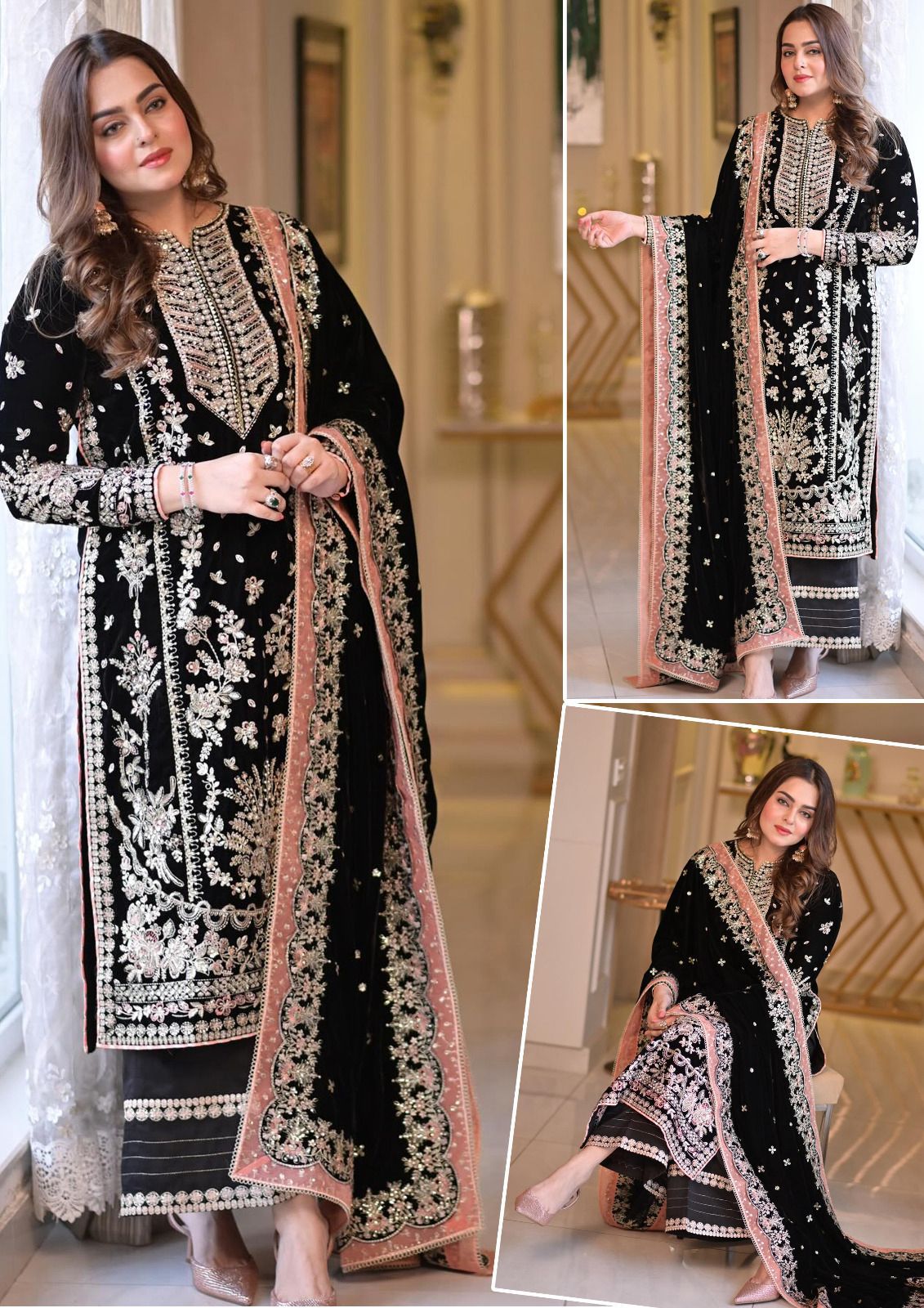 Luxury Cotton 3-Piece Suit – Heavy Sequin Embroidery with Chiffon Dupatta