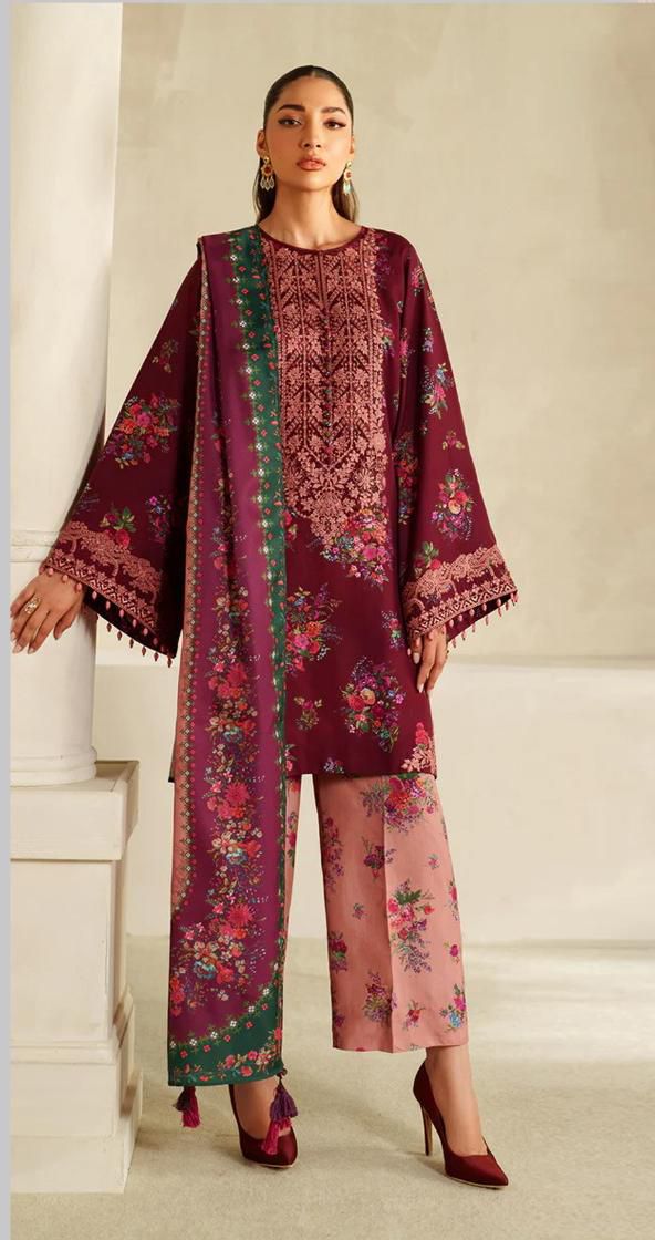 Embroidered Printed Lawn 3-Piece Suit with Chiffon Dupatta
