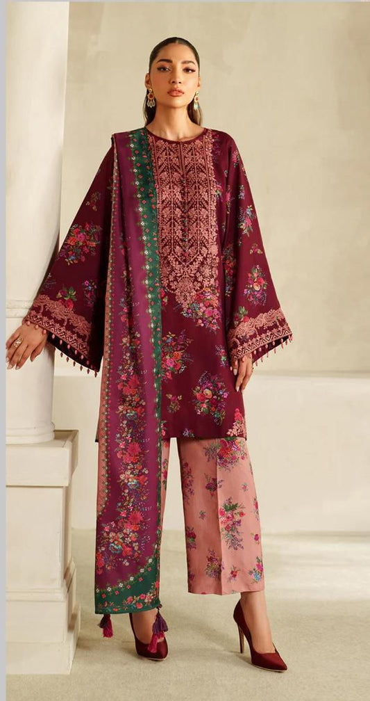 Embroidered Printed Lawn 3-Piece Suit with Chiffon Dupatta