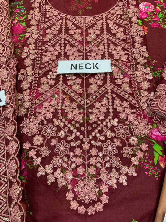 Embroidered Printed Lawn 3-Piece Suit with Chiffon Dupatta