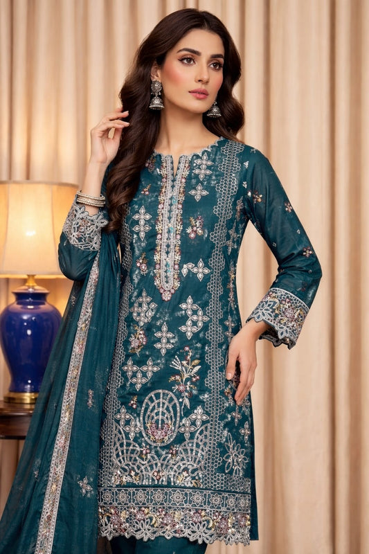Zareen Luxe Premium Organza Embroidered 3-Piece Dress with Silk Trouser